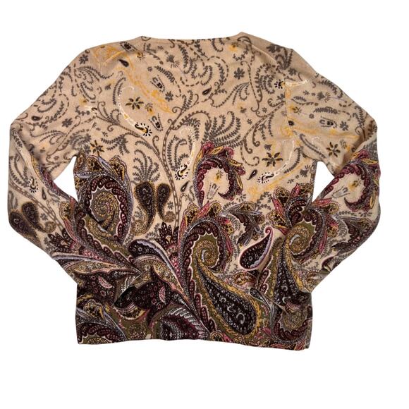 Charter Club 100% Cashmere Sweater Womens Medium Beige Paisley V Neck Soft - Picture 2 of 5